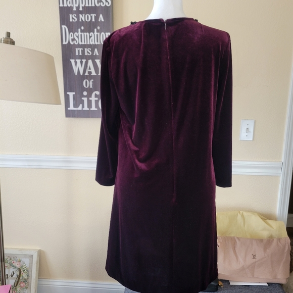 Betsey Johnson Velour Jeweled Neckline Dress in Burgundy - Picture 5 of 11